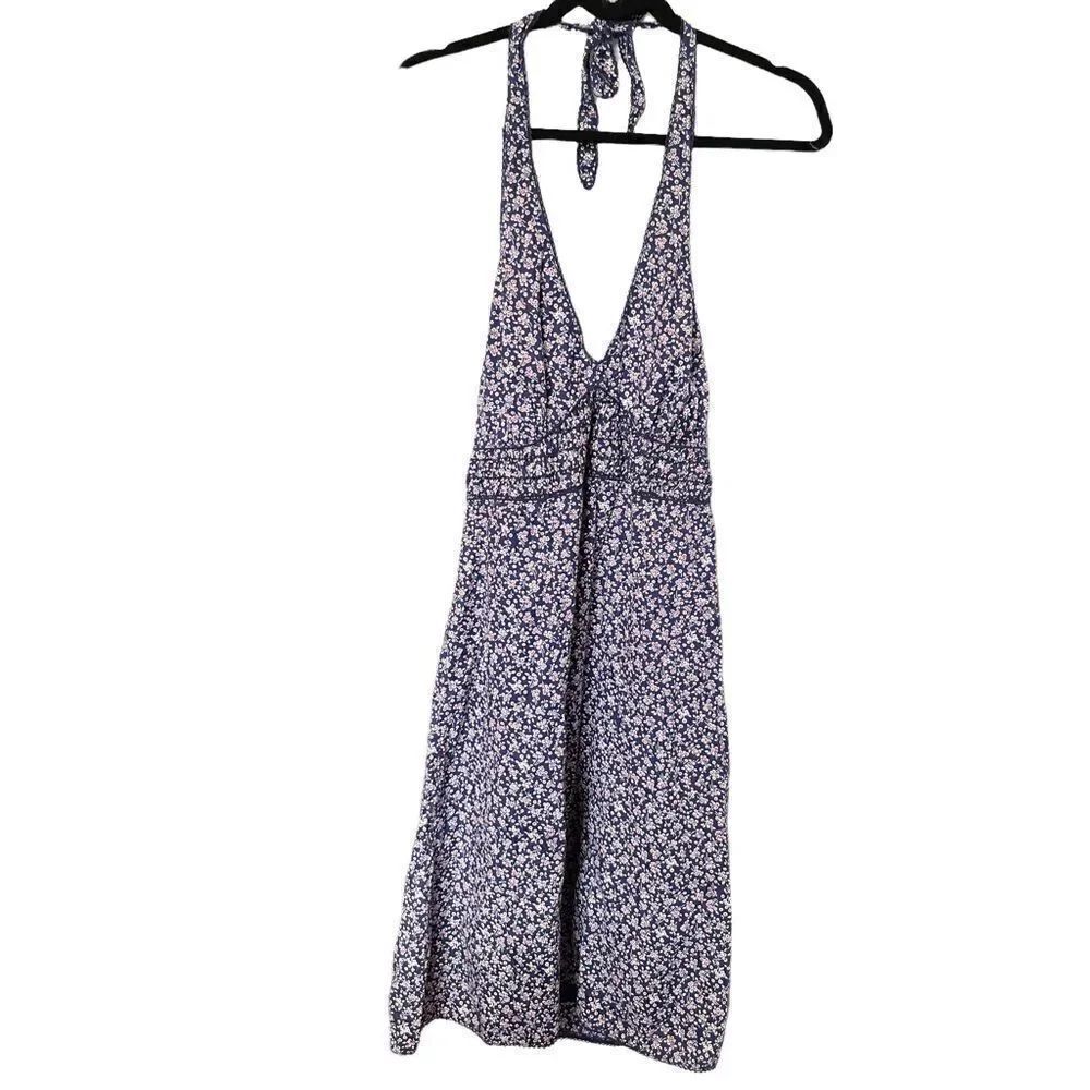 Tommy Hilfiger Halter Dress Size 16 blue/white and red small print lined midi